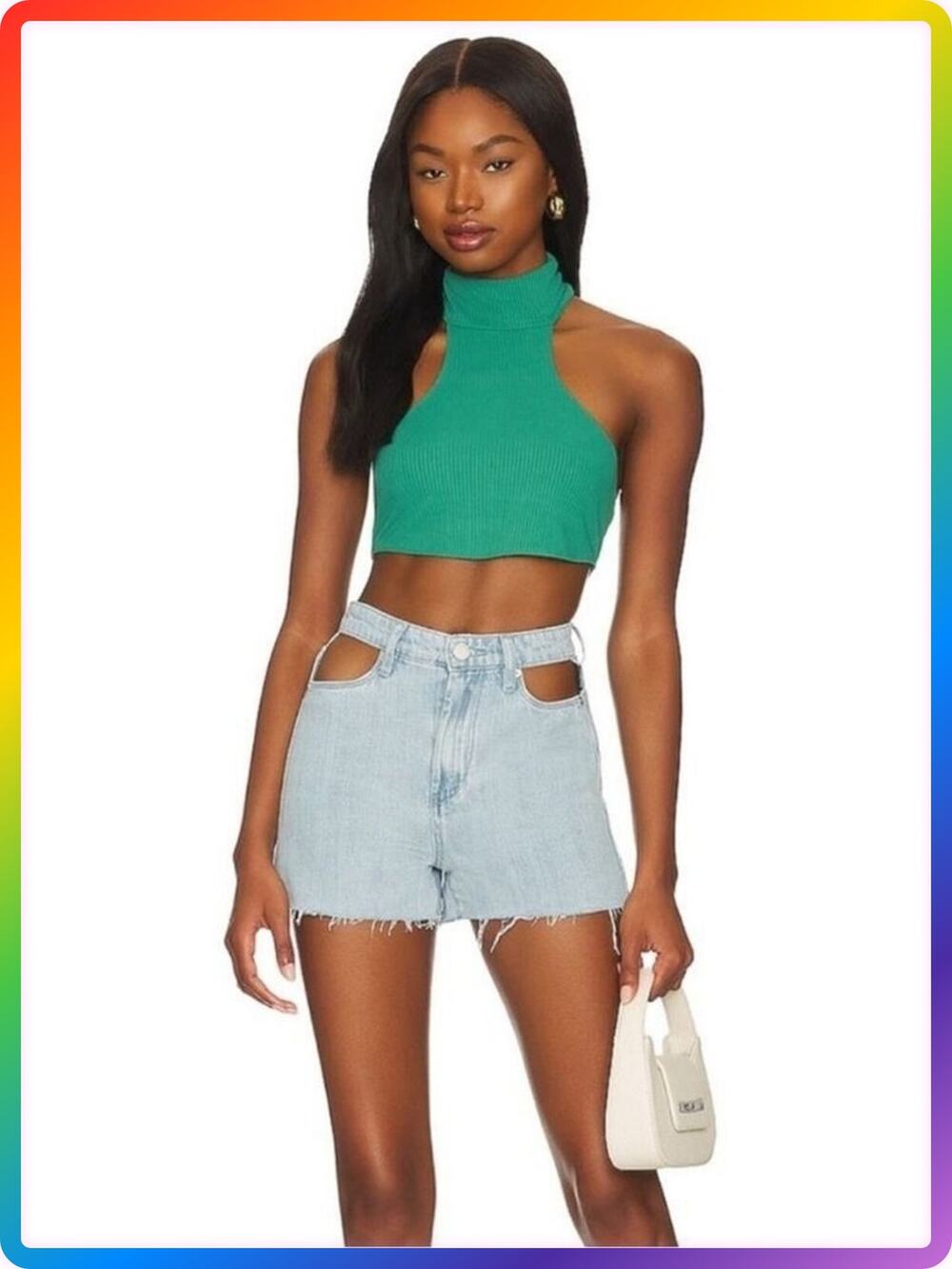 Blank NYC High Rise Cutout Denim Shorts SIZE 28 Blue Distressed Festival
